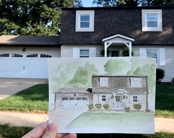 Custom Watercolor House Portrait, Hand-Painted Home Portrait, Housewarming Gift, First Home Gift, House Portrait from Photo, Childhood Home