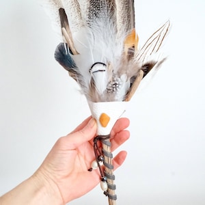 Natural Smudge fan, Shamanic wing, Smudge feather, Shaman Feather, Sage Kit, Palo Santo Smudging, Ceremony Tool, Spiritual Instrument