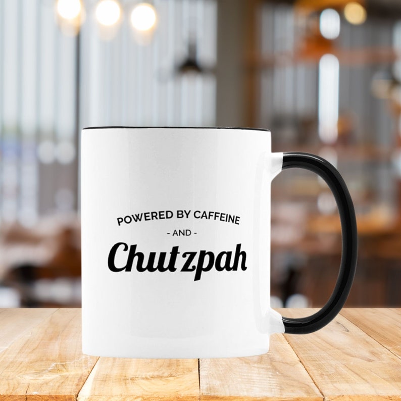 Powered by Caffeine and Chutzpah Funny Jewish Coffee Mug Gift image 2