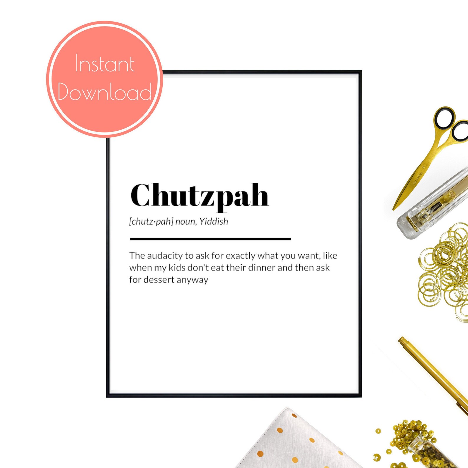 Chutzpah Definition Print Jewish Art Printable Judaica Wall  Etsy