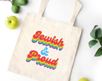 Jewish and Proud Rainbow Canvas Tote Bag