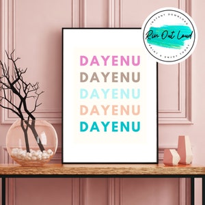 Multicolor Dayenu Printable Passover Art, Fun Jewish Art for Kids