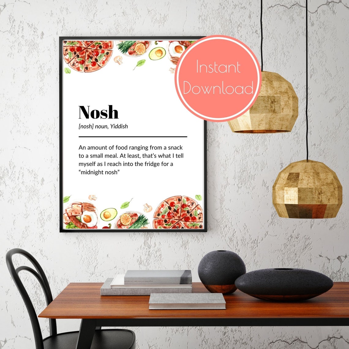 Watercolor Nosh Definition Print Jewish Home Decor Judaica | Etsy