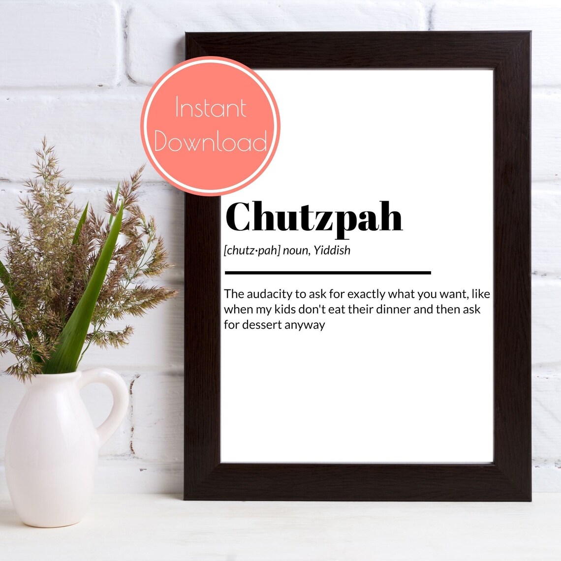 Minimal Chutzpah Definition Print Jewish Art Printable  Etsy