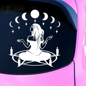 Witch Moon Phase Sticker | Pagan Stickers For Cars | Witchy Gifts | Wiccan Symbols | Celestial Woman | Full Moon Energy | Vinyl Car Decal