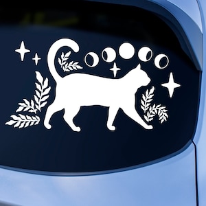 Witch Cat Sticker | Moon Phases | Witchcraft Gifts | Celestial Decal | Full Moon | Night Sky | Pagan Symbols | Vinyl Car Decals
