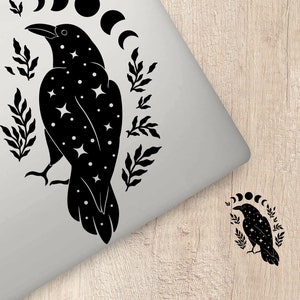 Moon Phases Raven Sticker | Pagan Stickers For Cars | Black Crow | Celestial Moon | Witchy Stuff | Witchcraft Gifts | Vinyl Car Decal