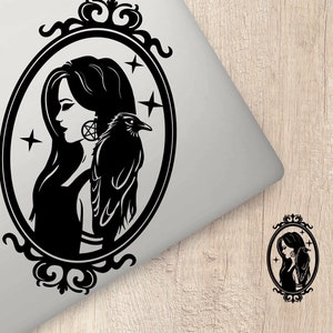 Girl With Raven Sticker | Pagan Stickers For Cars | Crow Goddess | Witchy Woman | Black Crows | Gothic Girl | Witchcraft Gifts | Waterproof