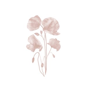 May include: A watercolor painting of a bouquet of pink poppies with stems and buds.