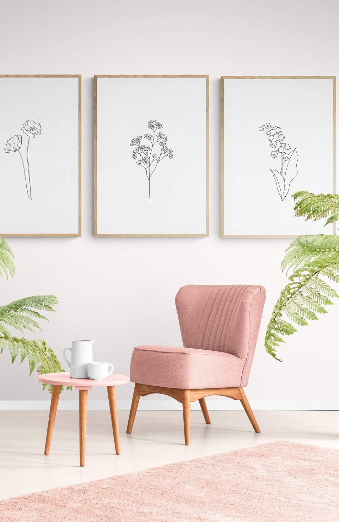 Botanical Line Art Set of 3 Minimalist Prints, Botanical Line Art Print ...
