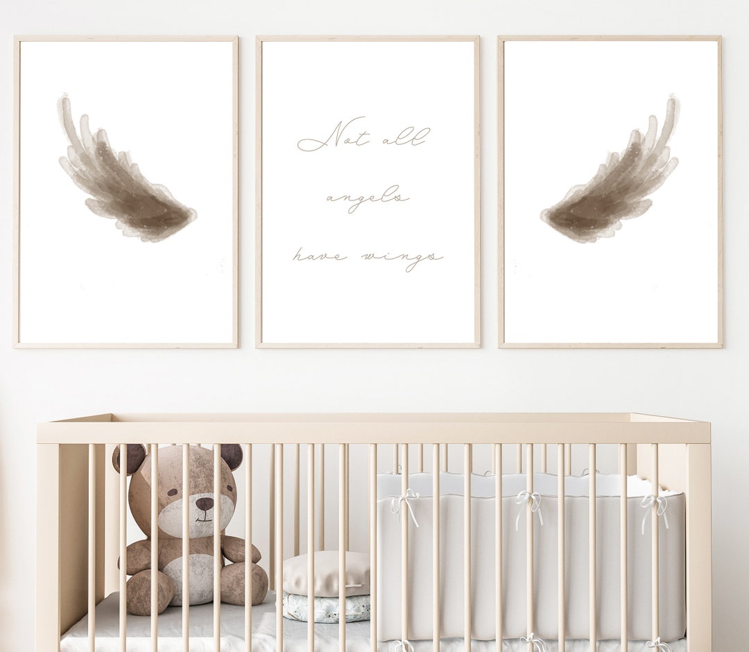 Angel Wings Nursery WALL ART PRINT Set of 3 Digital Print Modern