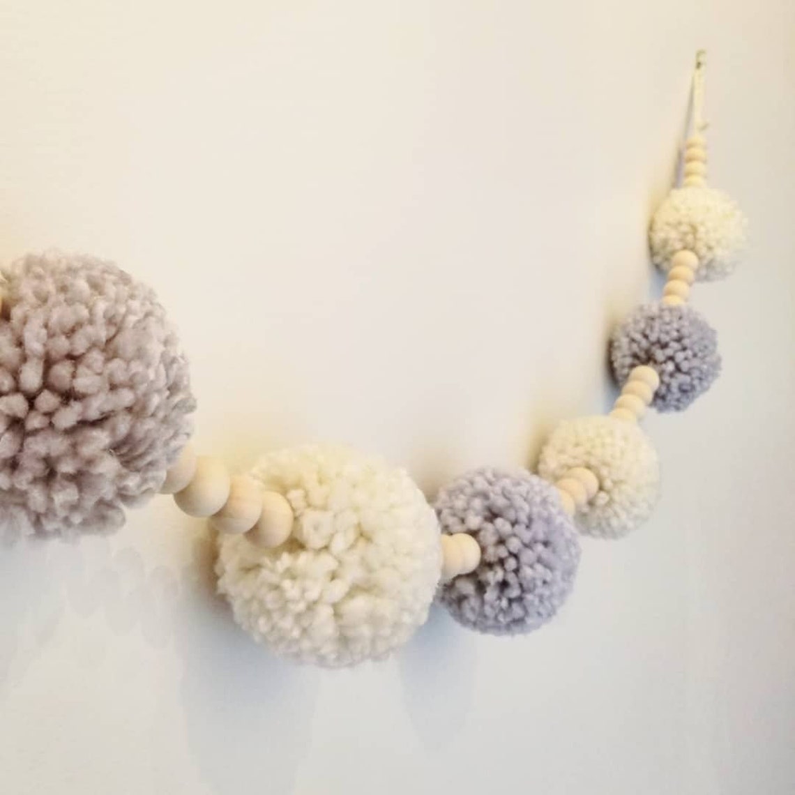 Large POM POM GARLAND with wooden beads Home Decor Pom Pom Etsy