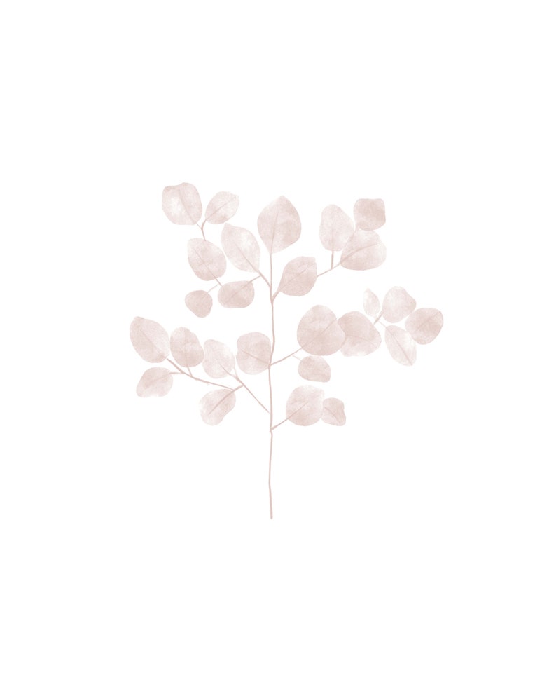 May include: A watercolor illustration of a branch with delicate, light pink leaves. The leaves are arranged in a loose, organic pattern, creating a sense of natural beauty.
