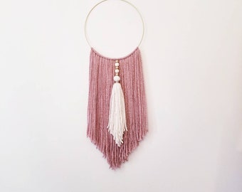 Wall Hanging in Dusty Pink with White and Gold Tassel| Boho Wall Hanging | Yarn Wall Hanging