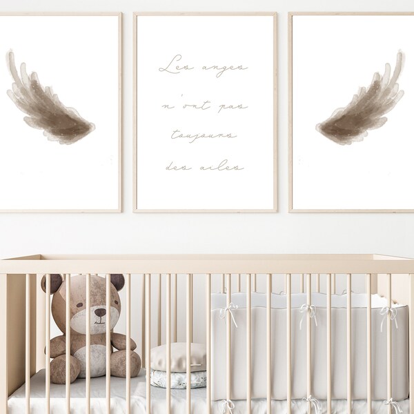French Nursery WALL ART PRINT | "Ailes d'anges" art imprimable pour garderie, chambre de bébé | Pépinière Moderne