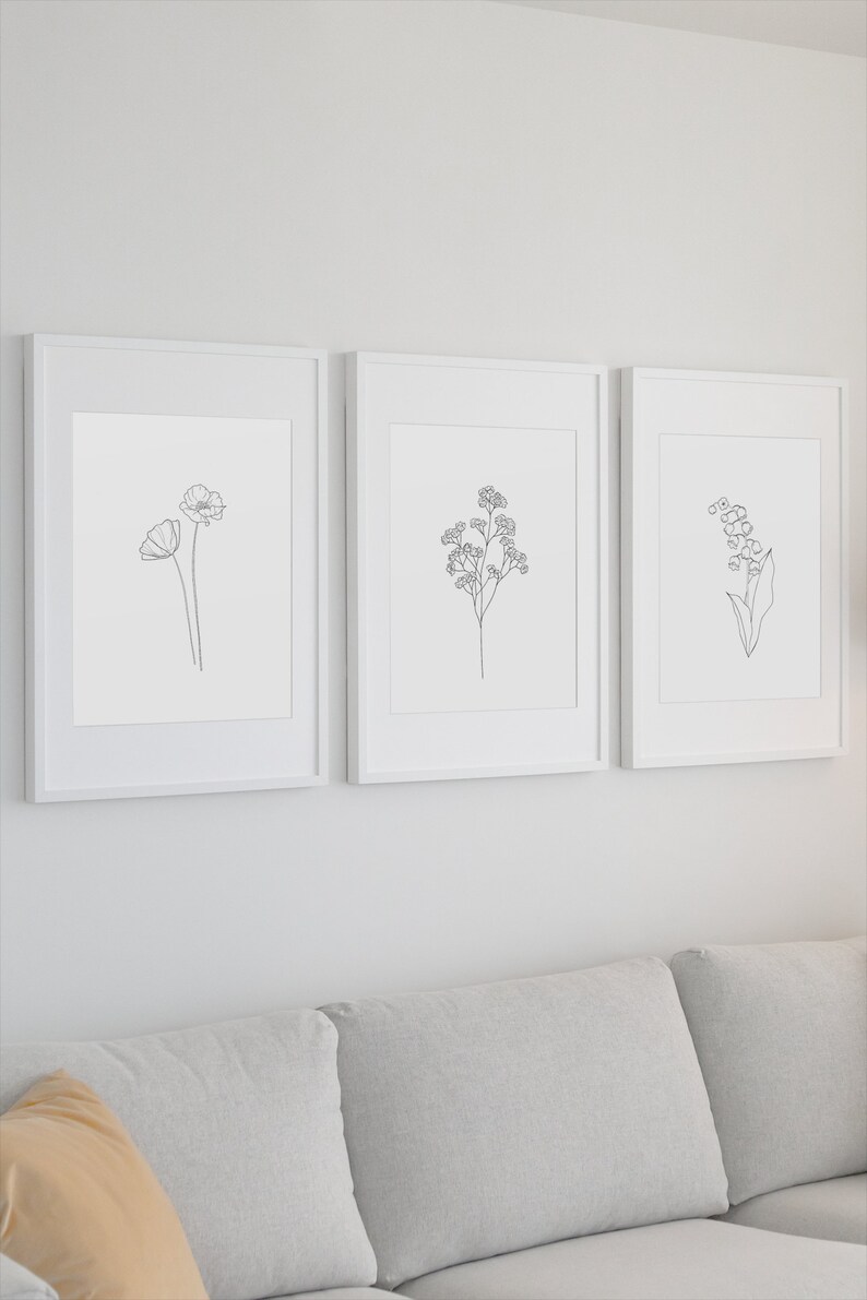 Botanical Line Art Set of 3 Minimalist Prints, Botanical Line Art Print ...