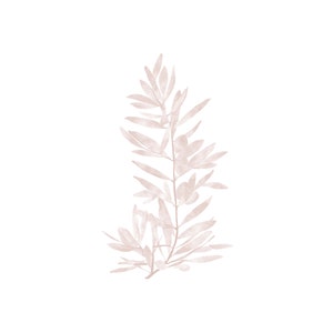 May include: A watercolor illustration of a branch with delicate, light brown leaves. The leaves are arranged in a natural, flowing pattern, creating a sense of movement and growth.