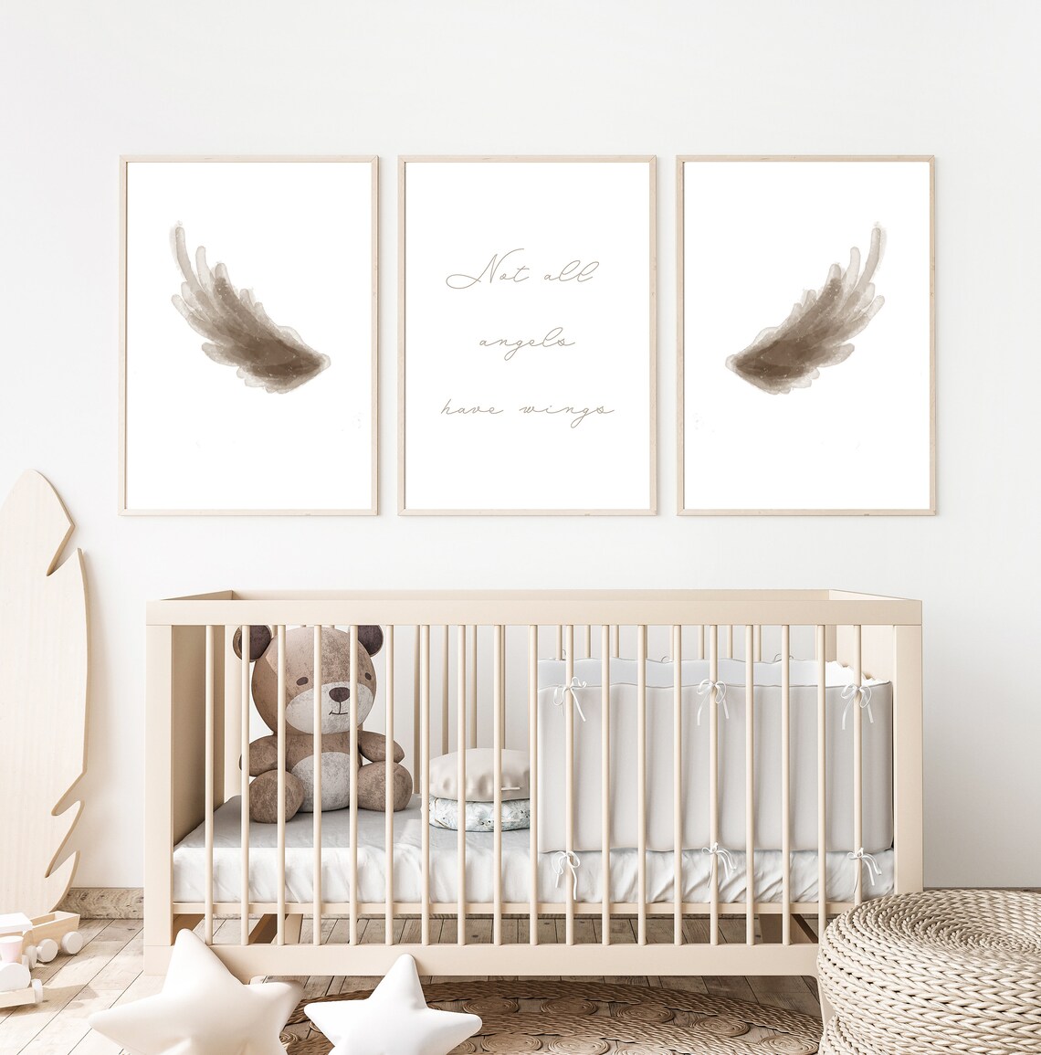 Angel Wings Nursery WALL ART PRINT Set of 3 Digital Print Modern
