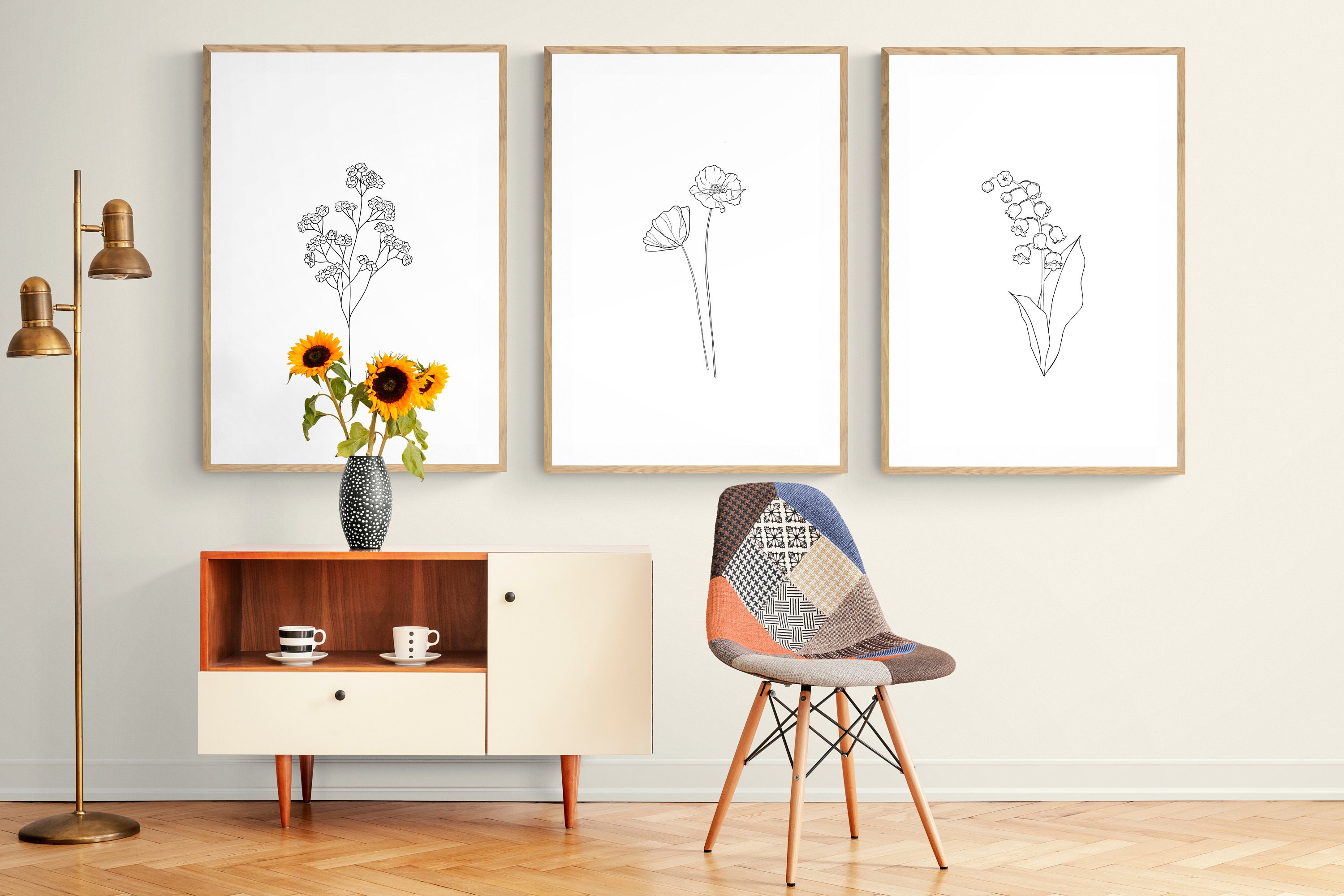 Botanical Line Art Set of 3 Minimalist Prints Botanical Line - Etsy