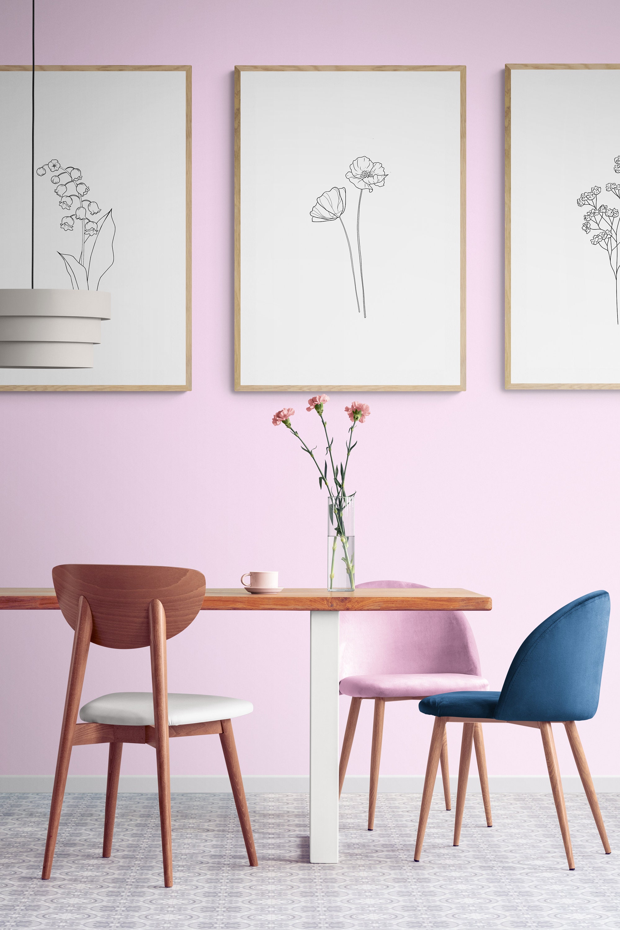 Botanical Line Art Set of 3 Minimalist Prints Botanical Line - Etsy