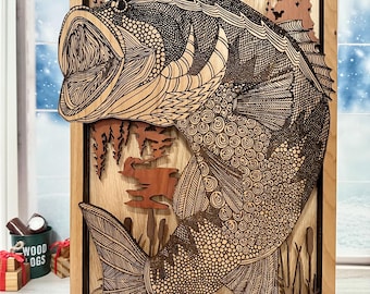 Largemouth Bass Wall Hanging | 5-Layer Laser Cut Wood Art | Cabin Decor