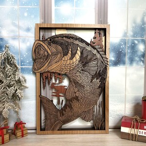 Largemouth Bass Wall Hanging | 4-Layer Laser Cut Wood Art | Cabin Decor