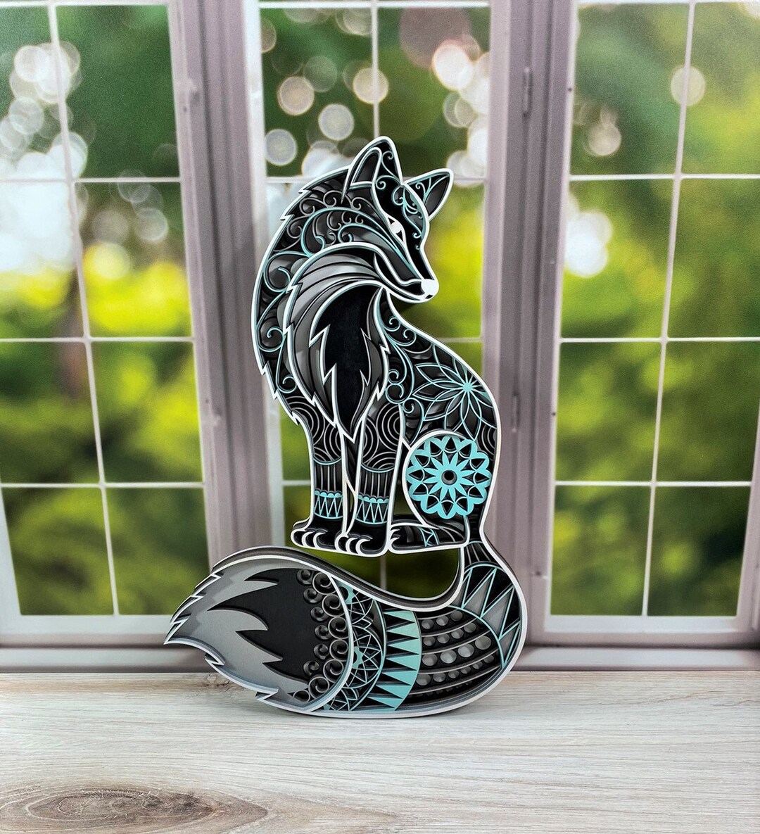 Teal or Pink Fox Wood Layered Mandala Wall Hanging | Fox Wall Art | 3D ...