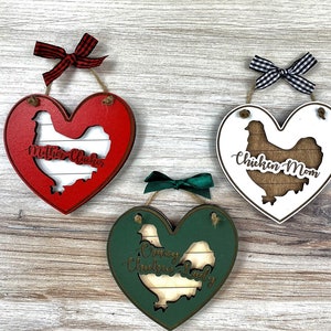 Adornos de pollo de 2 capas - Juego de tres / Adornos navideños de pollo / Adornos de pollo de granja