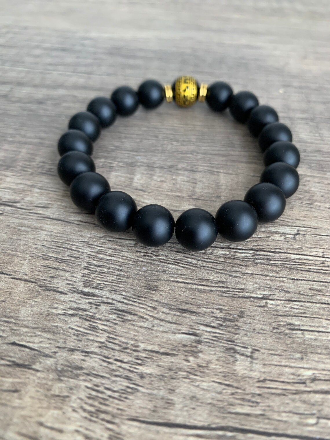 BLACK MATTE ÓNIX Bracelets Gold Beads Spiritual Symbols - Etsy