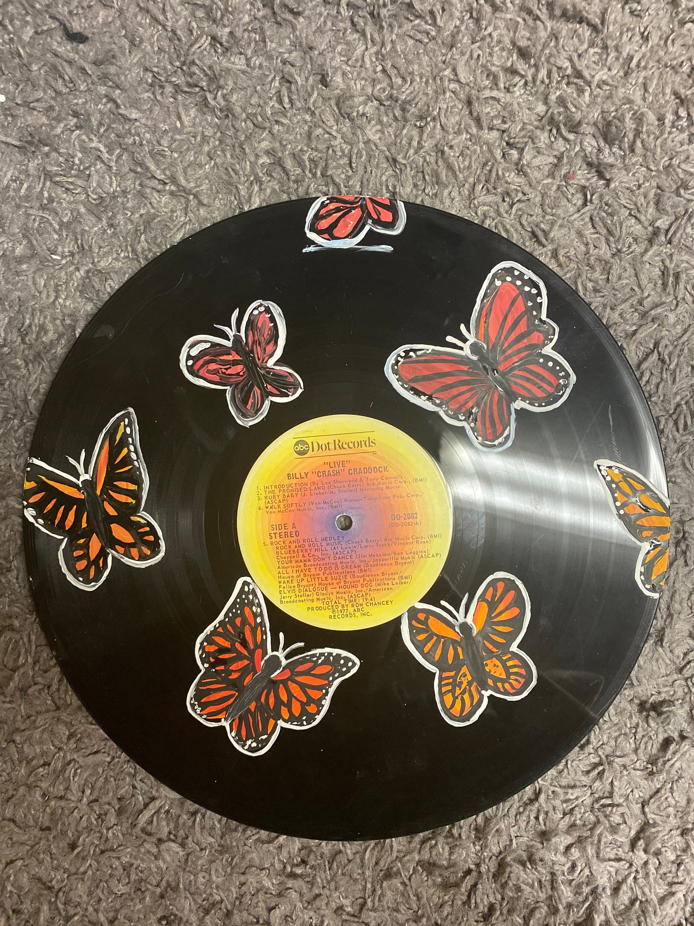 Butterfly painted vinyl record Etsy