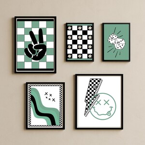 Set of 5 Checkered Smile, Smile Face Poster, Lightning Bolt, Boho nursery decor, Printable wall decor, Kids wall art, Nostalgia Decor