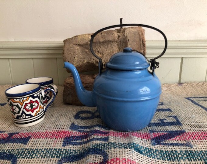 Vintage Blue Enamel Teapot Etsy UK