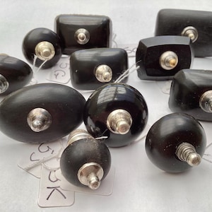 Lote com 5 puxadores vintage de baquelite preta – peças de reposição para cafeteira, chaleira e açucareiro.