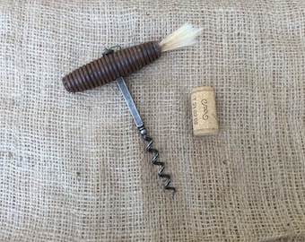 Antique Cork Screw Bottle Opener With Dusting Brush