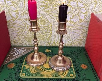 Vintage Pair Of Brass With Ornate Base Candlestick Holders