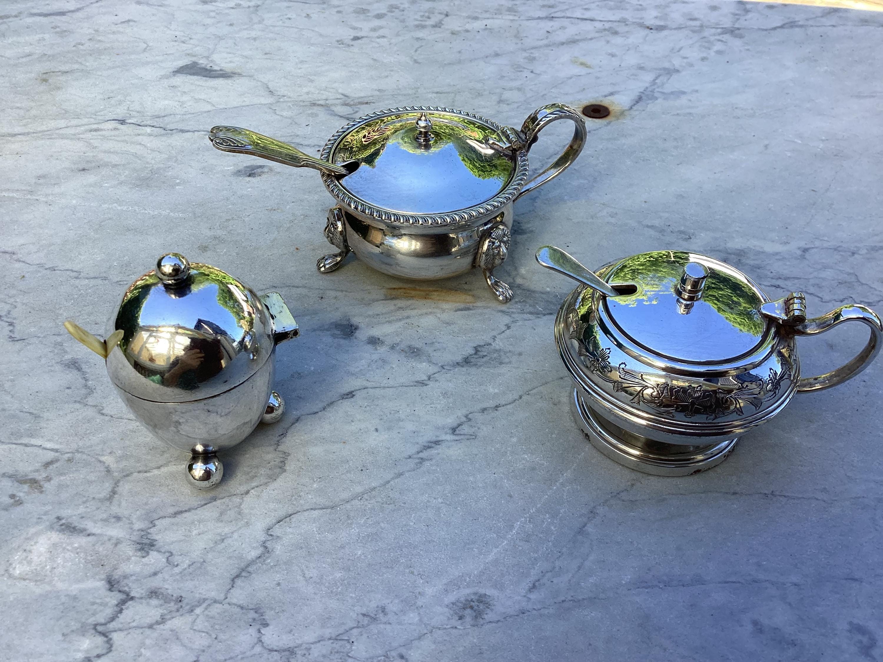 Choice Of Three Vintage Silver Plated Mustard - Salt Pots Complete With Spoons