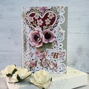 Handgemaakte luxe 3D wenskaart met giftbox, voor een origineel huwelijksgeschenk. Uniek design.