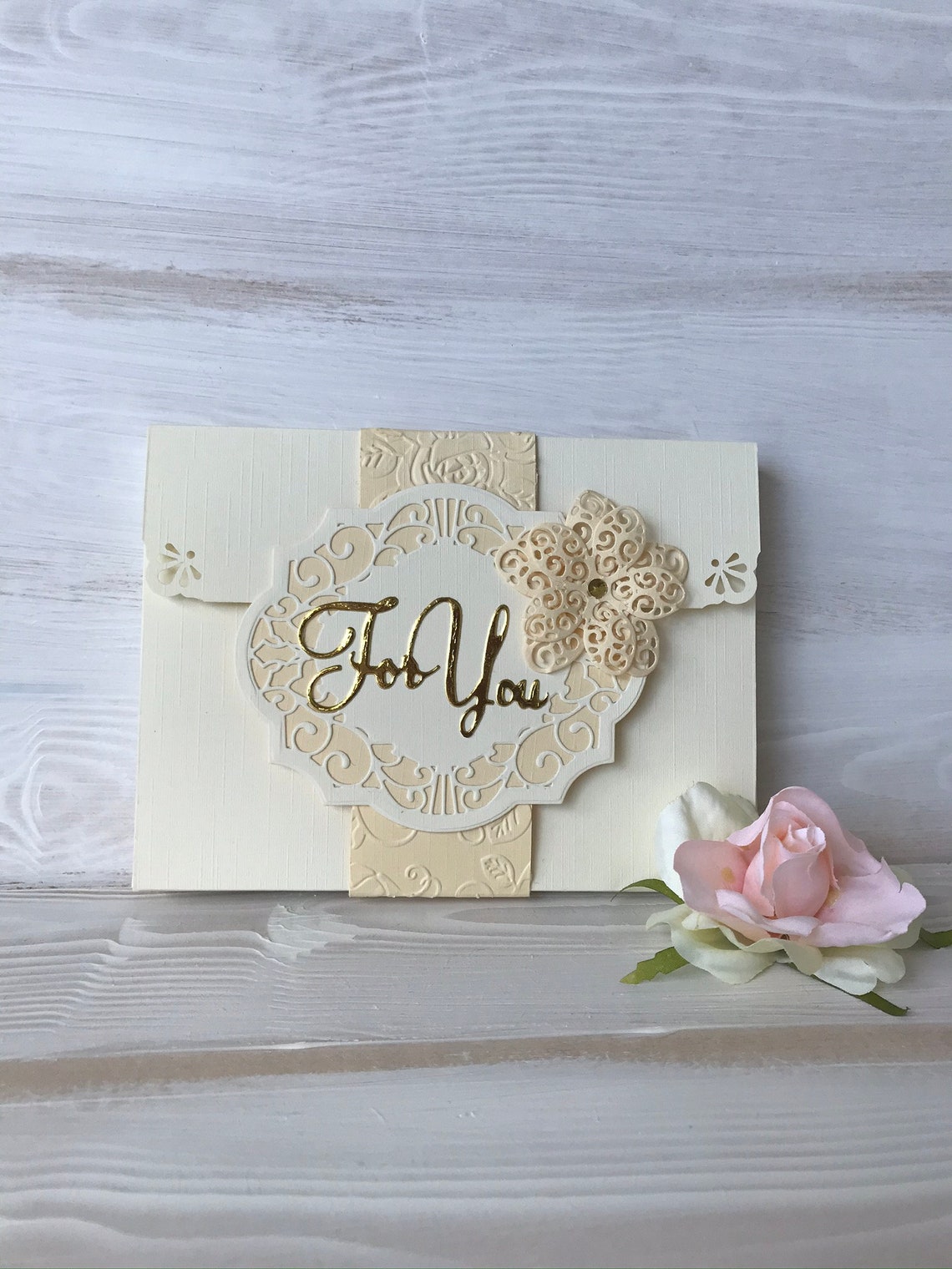 Handmade luxury greeting card with giftbox envelope. Unique Etsy