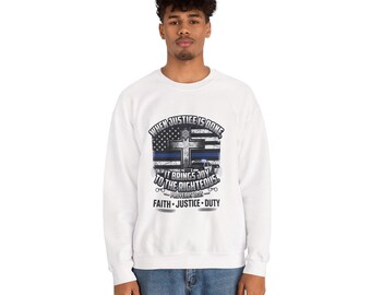 Police Christian Sweatshirt Proverbs 21:15 Thin Blue Line Cross First Responders Faith Based Christian Apparel Tee Bible Verse Sweatshirt
