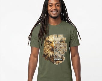 Psalm 91:4 Eagle Christian T-Shirt – Faith Based Bible Verse Apparel Unisex Scripture Tee Religious Gift