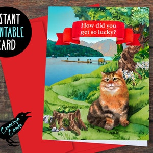 Comment avez-vous eu autant de chance ? ~ Carte effrontée de la Saint-Valentin. Téléchargement instantané, imprimable et numérique. DIY. Humour drôle de chat. Lui/ses Valentin(e)s. AIMER.