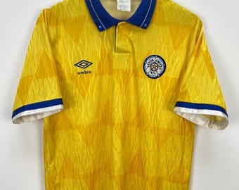 Leeds United 1989-91 Away Football Shirt Soccer Jersey Umbro Yellow Size M