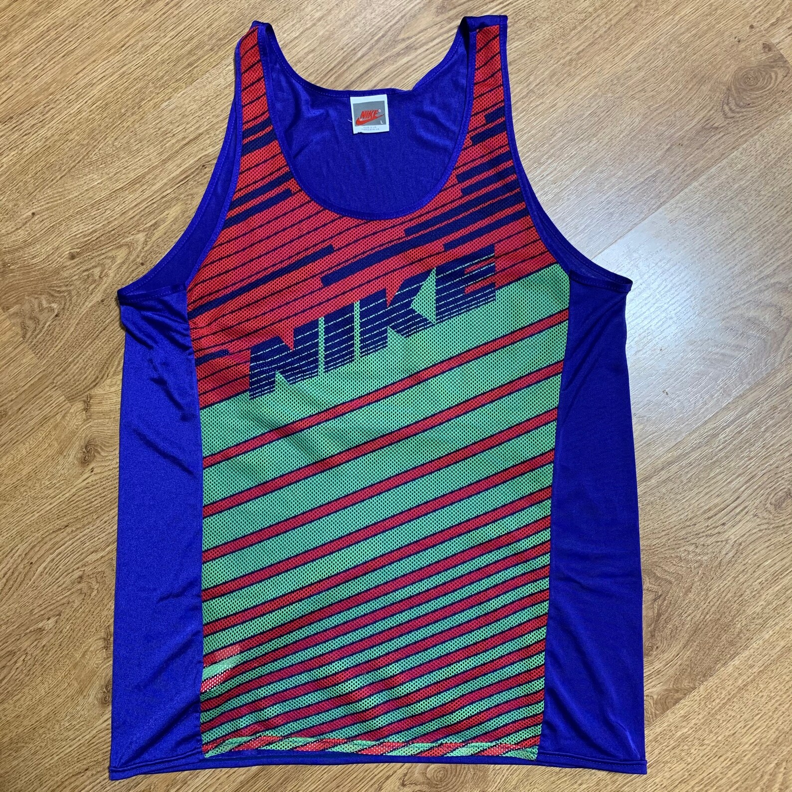 Mens Nike Vintage Sleeveless Top Shirt Multicolor Size L Made in UK