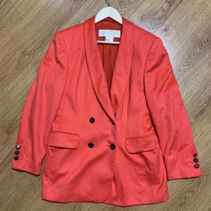 Vintage Escada Margaretha Ley Double Breasted Angora Coral Wool Blazer Jacket Size 38 M