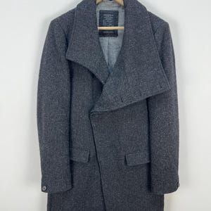 All Saints Compton Coat Men’s Grey 100% Wool Asymmetric Draped Jacket Size M