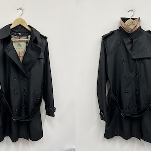 Burberry London Barkestonew Nova Check Black Trench Coat Jacket Ladies US12 UK14