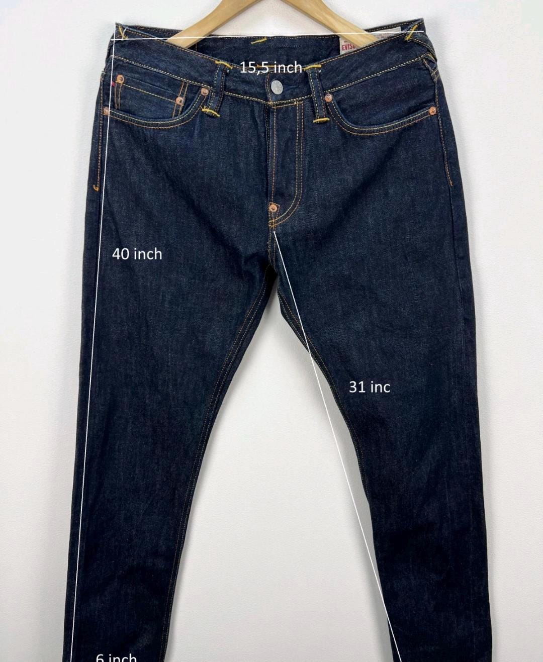 Evisu Jeans Dark Indigo Selvedge Denim Daicock Seagull Yellow