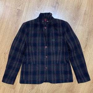 Womens Fred Perry Check Tartan Wool Blazer Jacket Size UK 12 USA 8 L