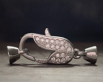 Tulip flower clasp, studded lobster clasp, STERLING SILVER, ZIRCONIAS, decorative, fancy, floral, elegant, sparkling