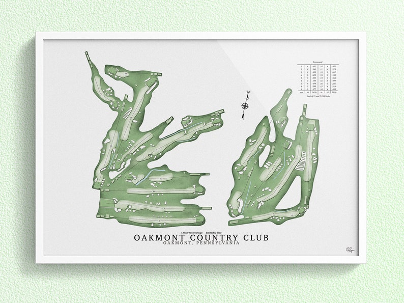 Oakmont Country Club Oakmont PA Golf Course Map Rendering Etsy